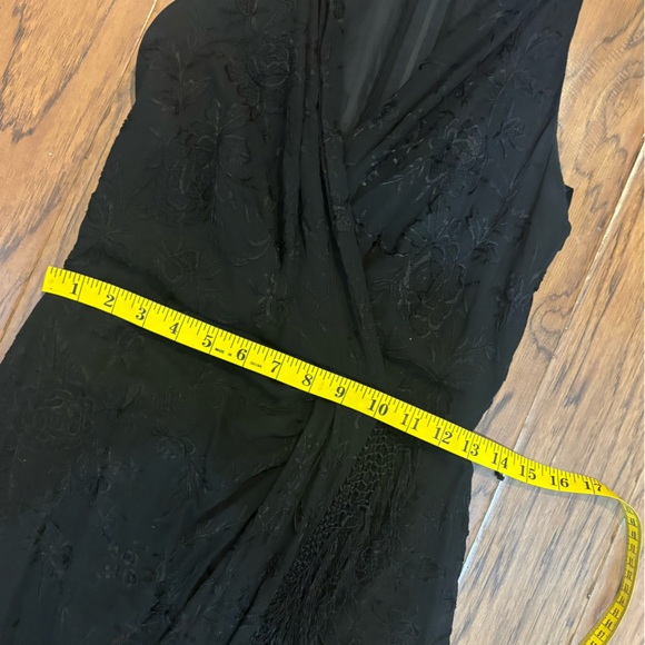 Vintage Carmen Marc Valvo Silk Black Backless Embroidered Fringe Dress Gown Sz 6 - Picture 11 of 12